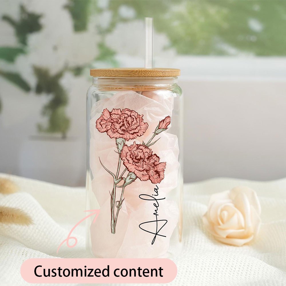 Coffee Equipment With Name - Vaso de Vidrio Personalizado con Flor